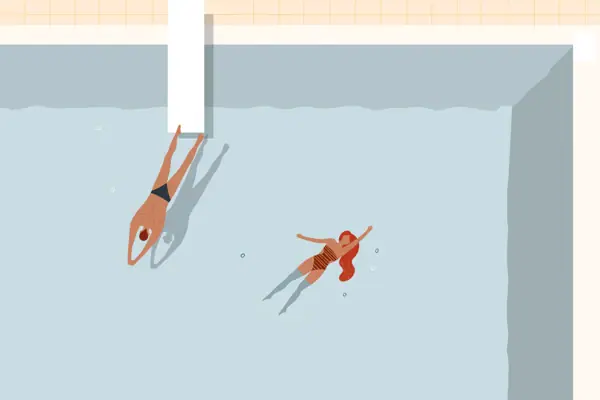 Illustration eines Pools mit zwei schwimmenden Personen